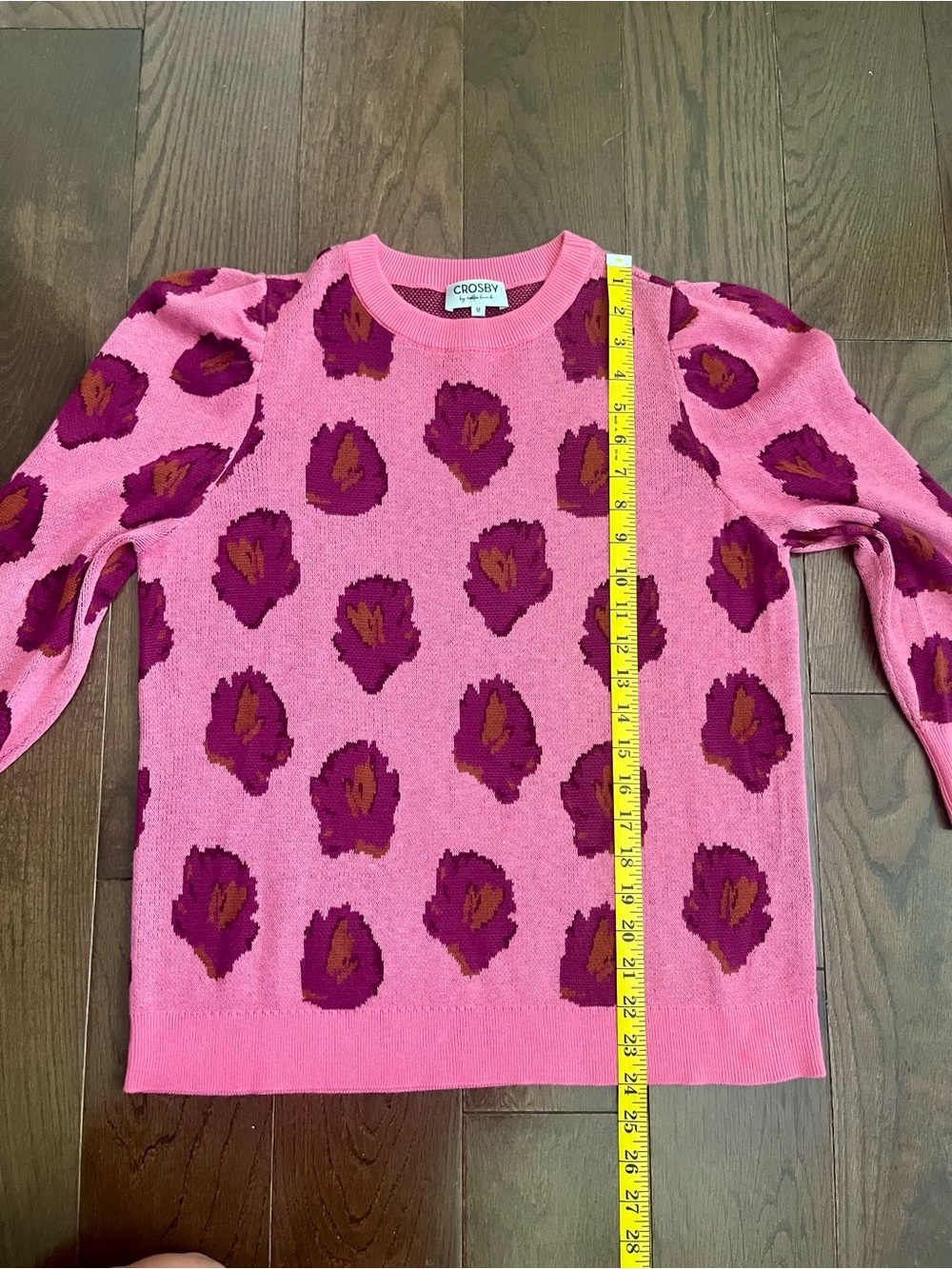 CROSBY by Mollie Burch Bright Pink Floral Jacquard Crewneck Sweater - Picture 7 of 7
